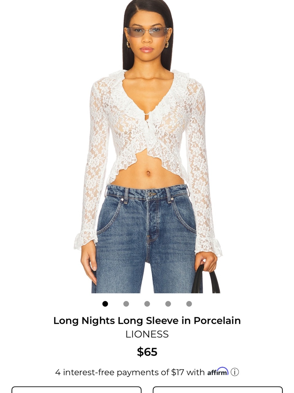 Lioness Porcelain Lace Ruffle-Trim Long Sleeve Top